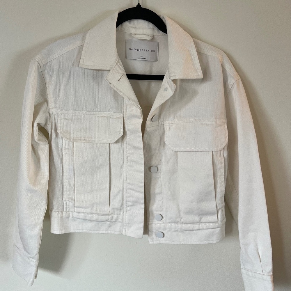 Antares Jacket (The Group by Babaton, Aritzia) Light Denim Jacket in White